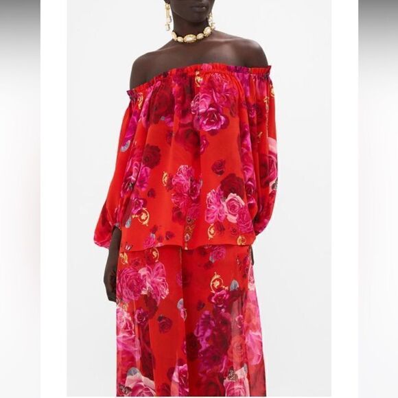 NWT Camilla  Red Frill Off Shoulder Top in Italian Rosa - Picture 7 of 15